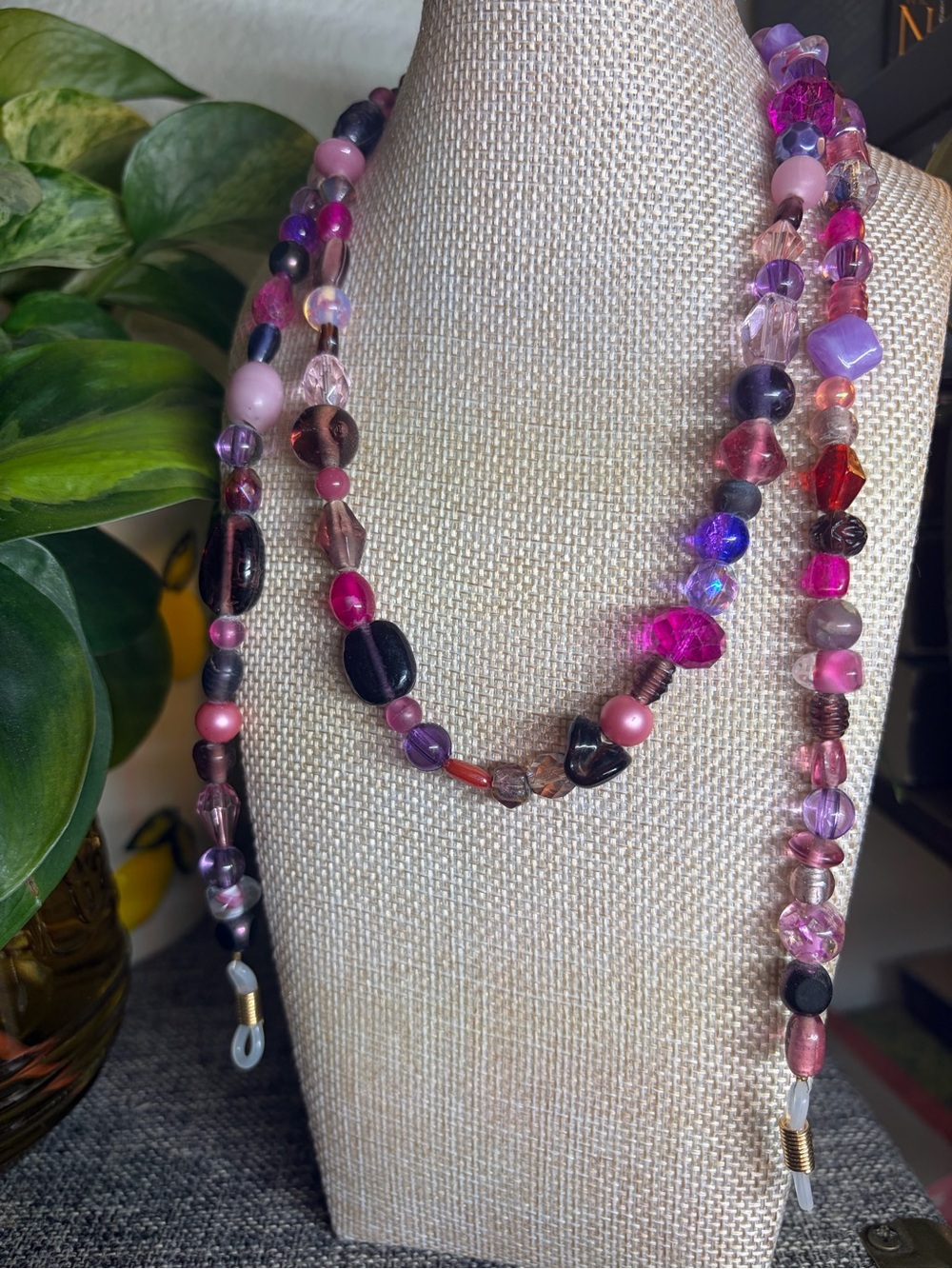 Handmade Pink & Purple Beaded Glasses Chain